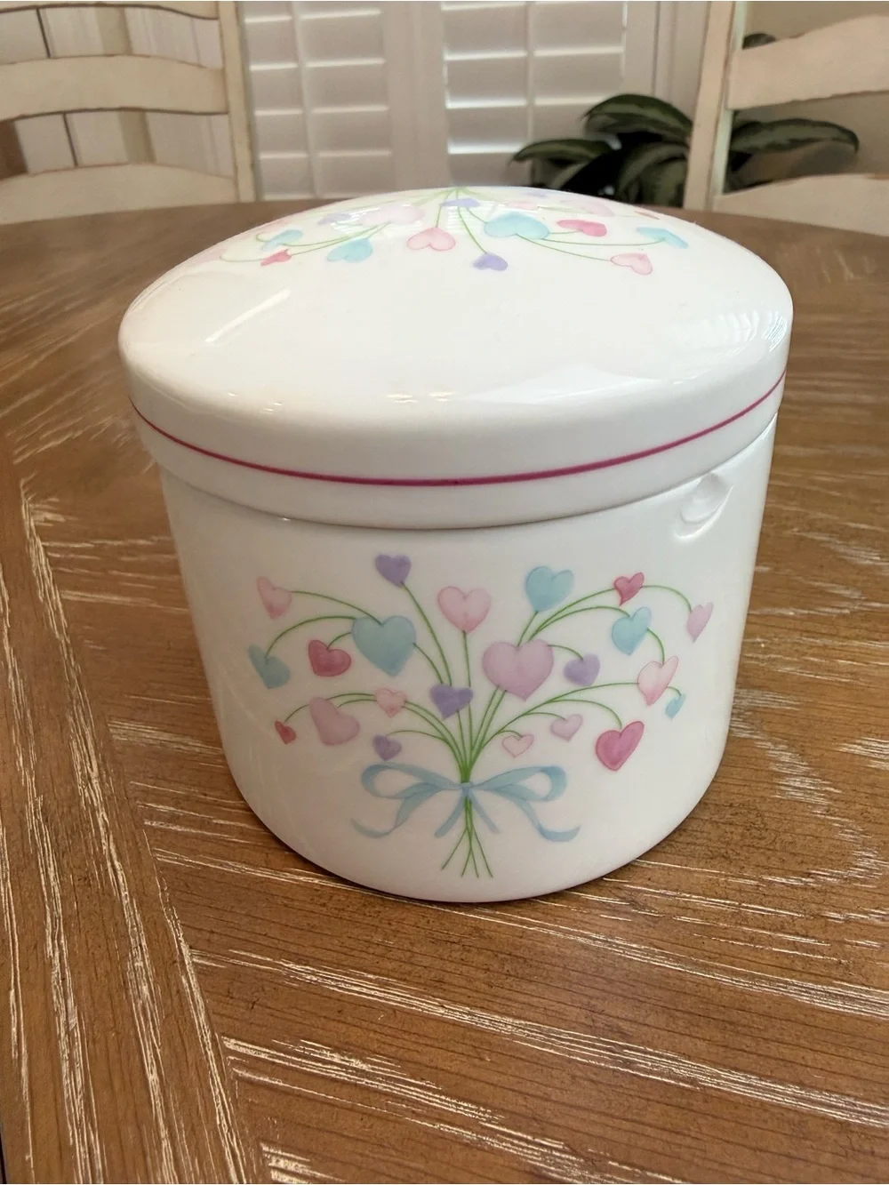 Vintage FTDA Pastel Heart Bouquet Canister/ Trinket Jar 1987 80's Deco